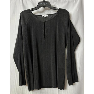 NWT Halston Womens Long Sleeve Designer Black Top Blouse Shirt Size Large